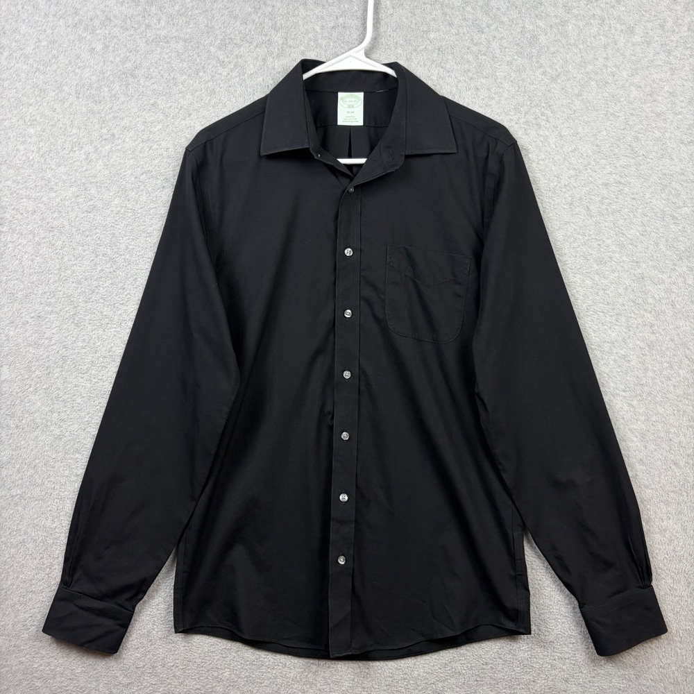 Brooks Brothers Shirt Mens 15 34/35 Black Oxford Slim Fit Non Iron Button Up
